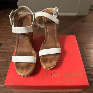 White woven Kate Spade platform wedges